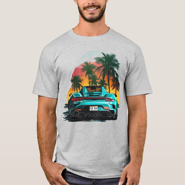 Beach Turquoise Turbo Sports Car Teen Guy Race Car T-Shirt (Front)