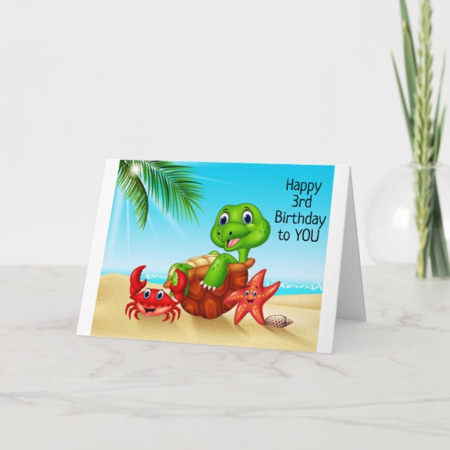 BEACH TURTLE SAYS *HAVE FUN ON YOUR 3rd BIRTHDAY* Card (Front)