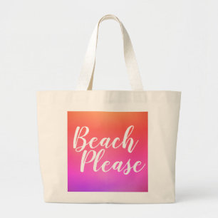 Beach Typography Orange Pink Ombre Large Tote Bag