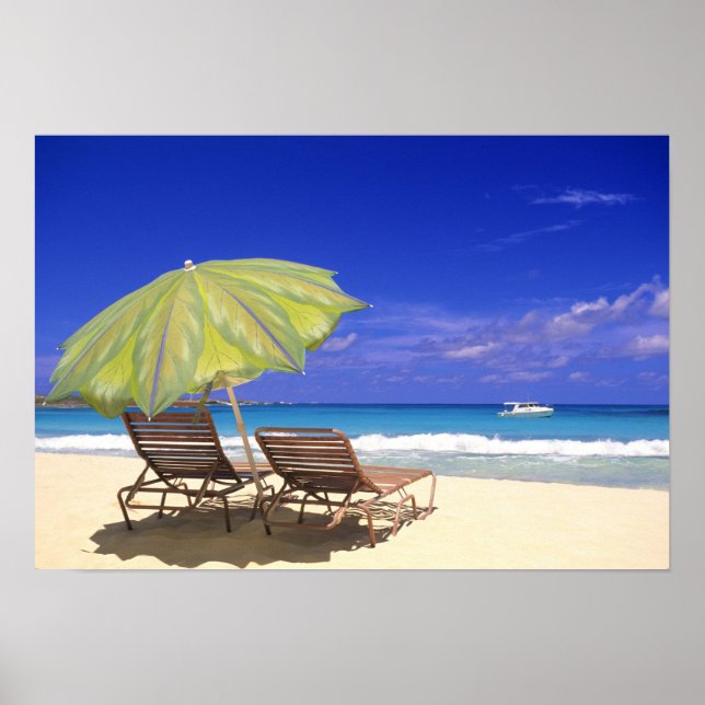 Beach Umbrella, Abaco, Bahamas Poster (Front)