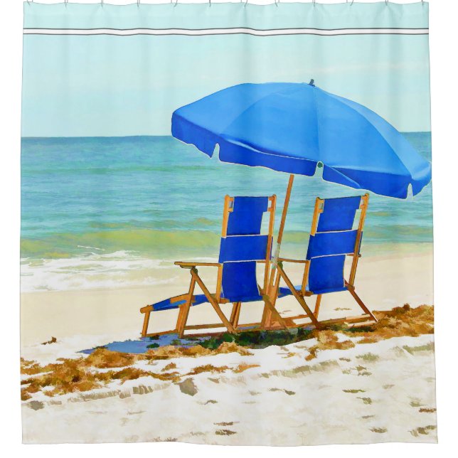 Beach, Umbrella and Chairs Shower Curtain (Front)