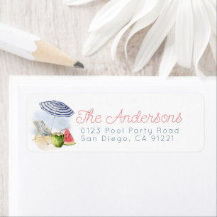 Beach Umbrella & Chairs Watermelon Return Address