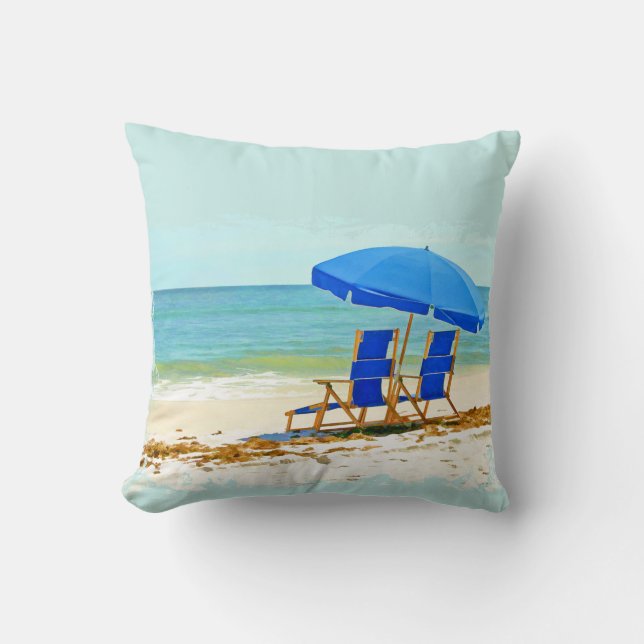 Beach, Umbrella, Ocean & Chairs Cushion (Front)