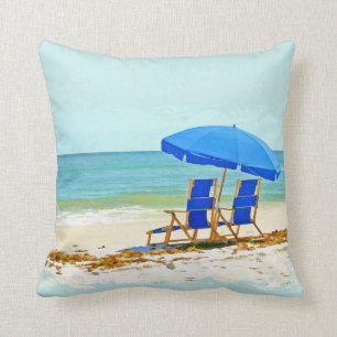 Beach, Umbrella, Ocean & Chairs Cushion