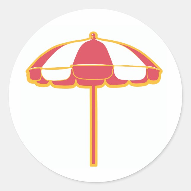 Beach Umbrella Pink Yellow White Classic Round Sticker (Front)