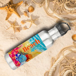 Beach Umbrellas In the Sand 710 Ml Water Bottle<br><div class="desc">Waves on a sandy beach, a surfer and sunbathers under colourful umbrellas, this personalised tumbler features your name and "Beach Life" on the front and on the back, any message on the turquoise strip - we show "STAYING COOL! MAY NOT CONTAIN WATER." Fun for summer, vacation or gift as a...</div>