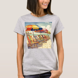 Beach Umbrellas Ocean Scene T-Shirt