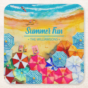 Beach Umbrellas Sand Square Paper Coaster