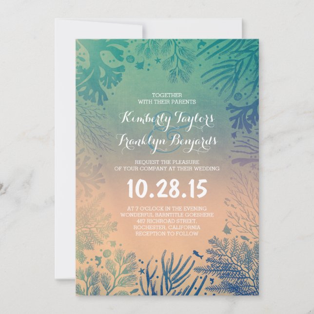 Beach Underwater Ocean Blue Corals Wedding Invitation (Front)