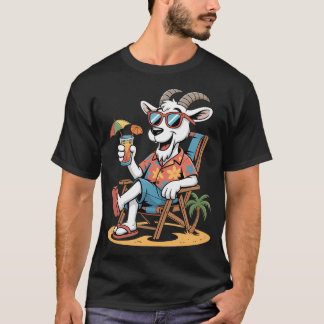 Beach Vacation Chill Goat With Cocktail T-Shirt
