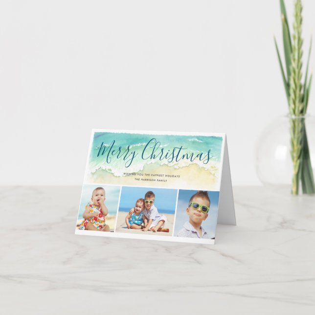 Beach Vacation Christmas Photo Holiday Folded Card (Front)