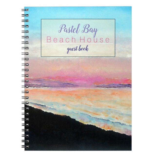 Beach Vacation Rental Pastel Sunset Guest Book (Front)
