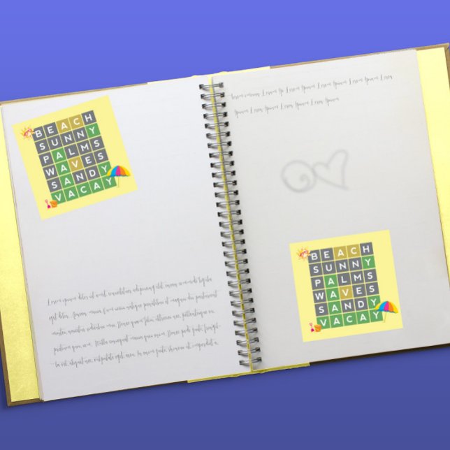 Beach Vacation Word Puzzle Game Fun Vacay Square Sticker (Creator Uploaded)