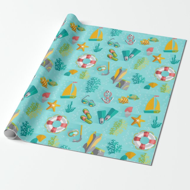 Beach Vacation Wrapping Paper (Unrolled)