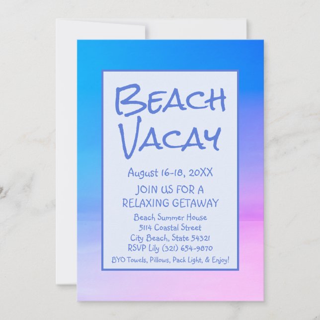 Beach Vacay Getaway Vacation Invitation (Front)