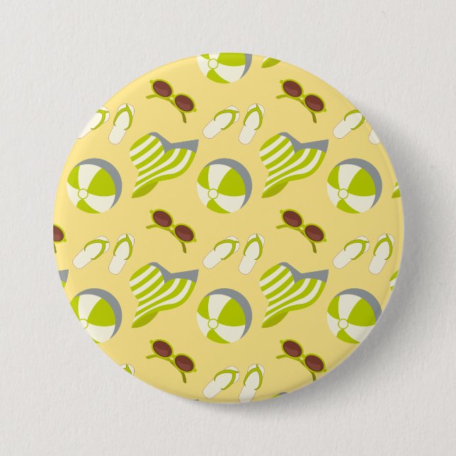 Beach vacay pattern with sunglasses and sun hat  7.5 cm round badge (Front)