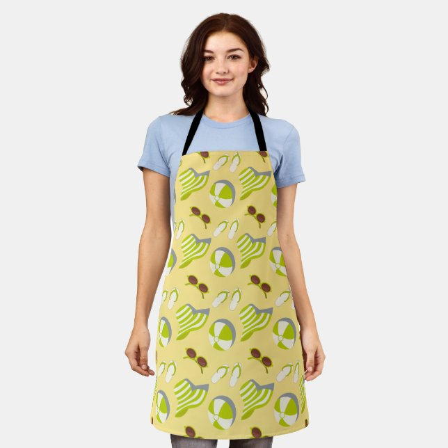 Beach vacay pattern with sunglasses and sun hat  apron (Worn)