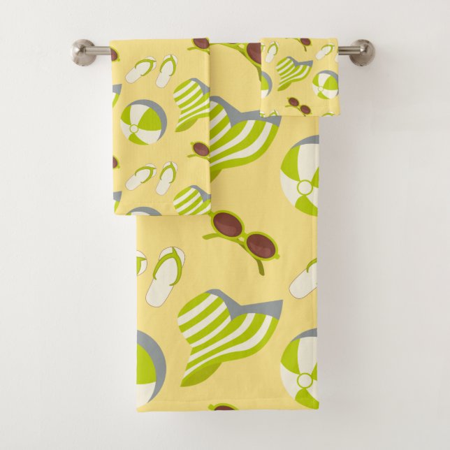 Beach vacay pattern with sunglasses and sun hat  bath towel set (Insitu)