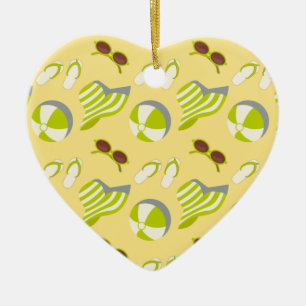 Beach vacay pattern with sunglasses and sun hat  ceramic tree decoration