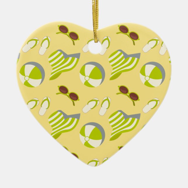 Beach vacay pattern with sunglasses and sun hat  ceramic tree decoration (Front)