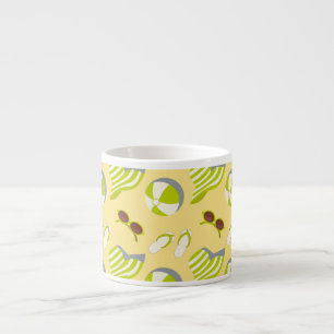 Beach vacay pattern with sunglasses and sun hat espresso cup