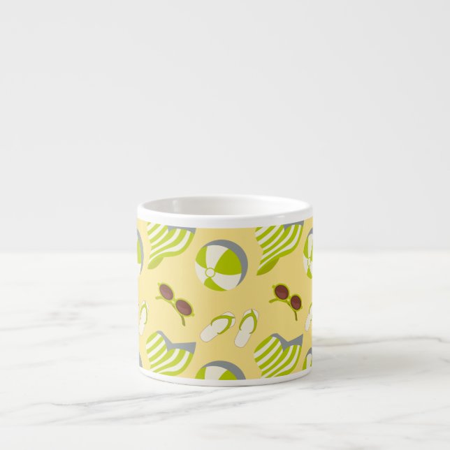 Beach vacay pattern with sunglasses and sun hat  espresso cup (Front)