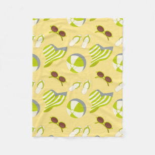 Beach vacay pattern with sunglasses and sun hat fleece blanket