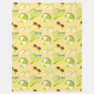 Beach vacay pattern with sunglasses and sun hat fleece blanket