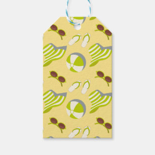 Beach vacay pattern with sunglasses and sun hat  gift tags