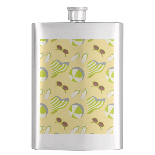 Beach vacay pattern with sunglasses and sun hat  hip flask (Front)