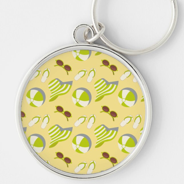Beach vacay pattern with sunglasses and sun hat ke key ring (Front)