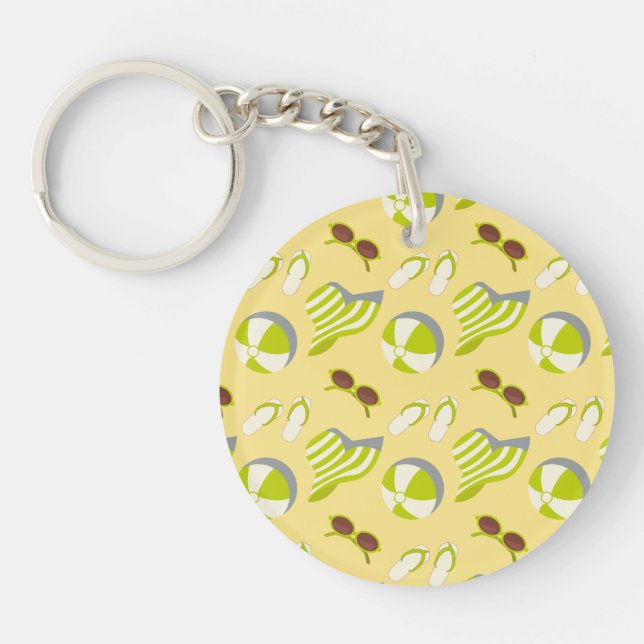 Beach vacay pattern with sunglasses and sun hat ke key ring (Front)