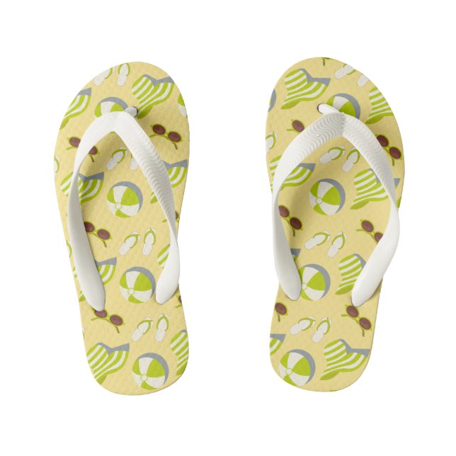 Beach vacay pattern with sunglasses and sun hat kid's jandals (Footbed)