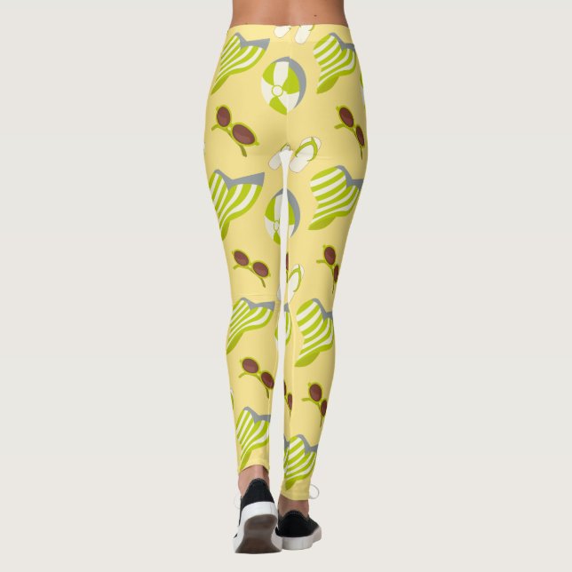 Beach vacay pattern with sunglasses and sun hat  l leggings (Back)