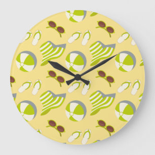 Beach vacay pattern with sunglasses and sun hat large clock