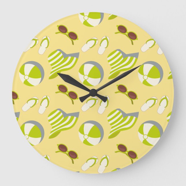 Beach vacay pattern with sunglasses and sun hat  large clock (Front)