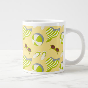 Beach vacay pattern with sunglasses and sun hat large coffee mug