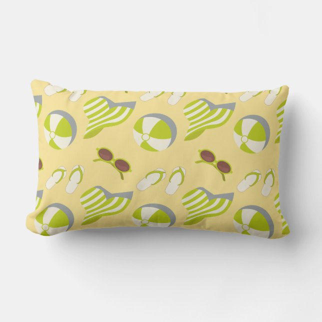 Beach vacay pattern with sunglasses and sun hat  lumbar cushion (Front)