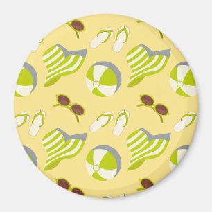 Beach vacay pattern with sunglasses and sun hat magnet