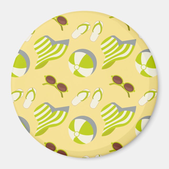 Beach vacay pattern with sunglasses and sun hat  magnet (Front)