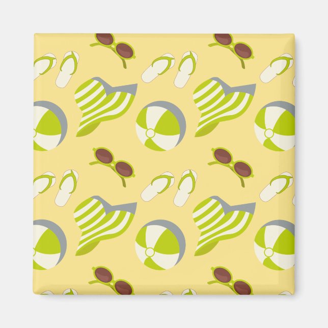 Beach vacay pattern with sunglasses and sun hat  magnet (Front)