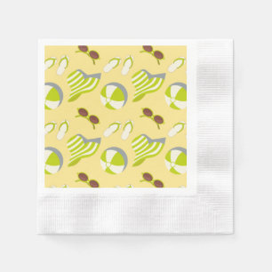 Beach vacay pattern with sunglasses and sun hat napkin