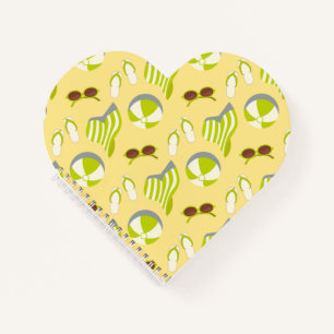 Beach vacay pattern with sunglasses and sun hat notebook