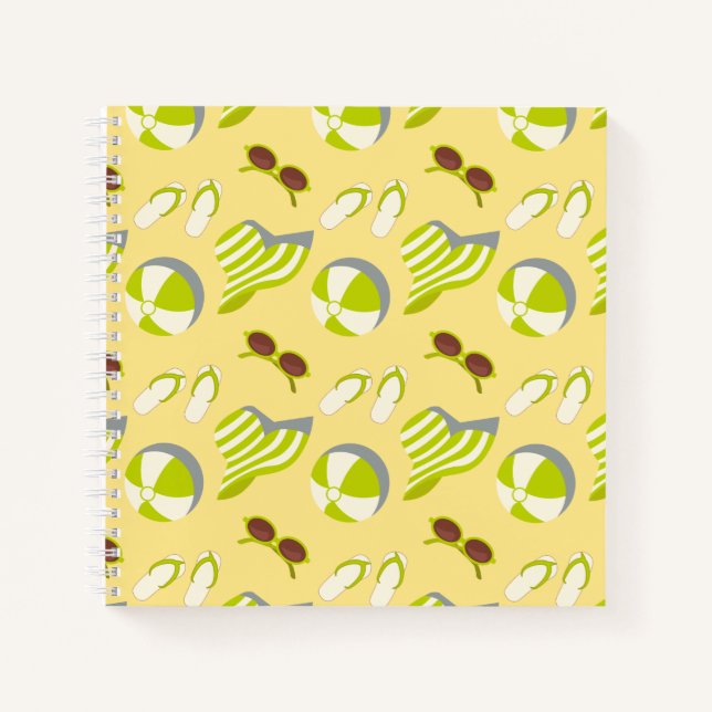 Beach vacay pattern with sunglasses and sun hat  notebook (Front)