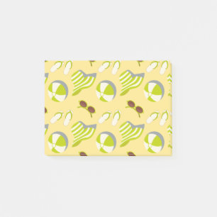 Beach vacay pattern with sunglasses and sun hat  post-it notes