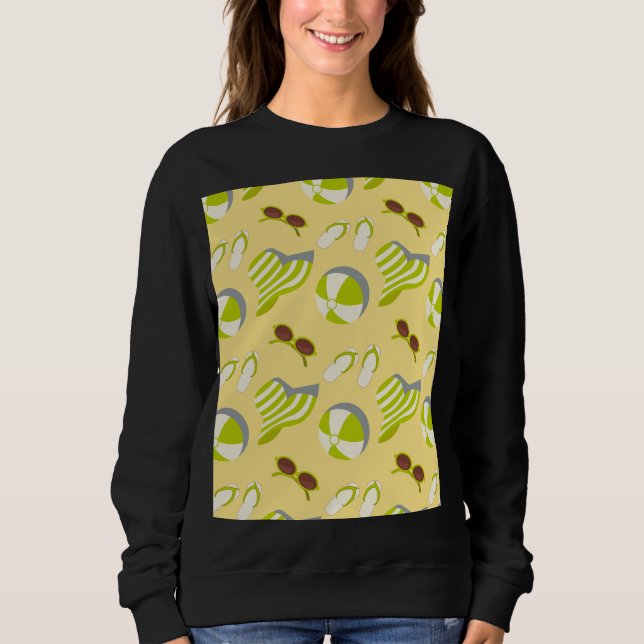 Beach vacay pattern with sunglasses and sun hat  sweatshirt (Front)