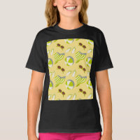 Beach vacay pattern with sunglasses and sun hat  T