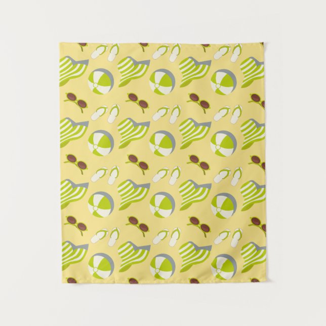 Beach vacay pattern with sunglasses and sun hat  tapestry (Front)