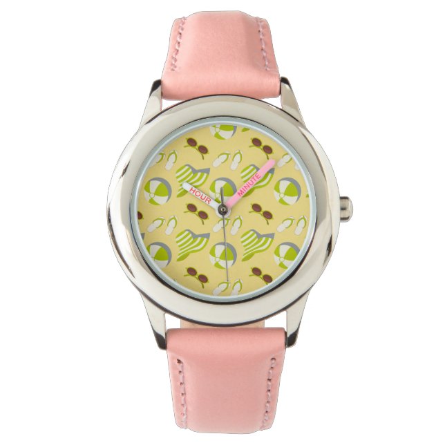 Beach vacay pattern with sunglasses and sun hat  watch (Front)