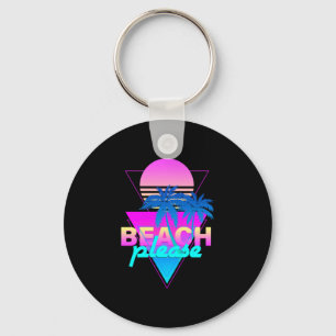 Beach vaporwave retro palm tree & sunset key ring